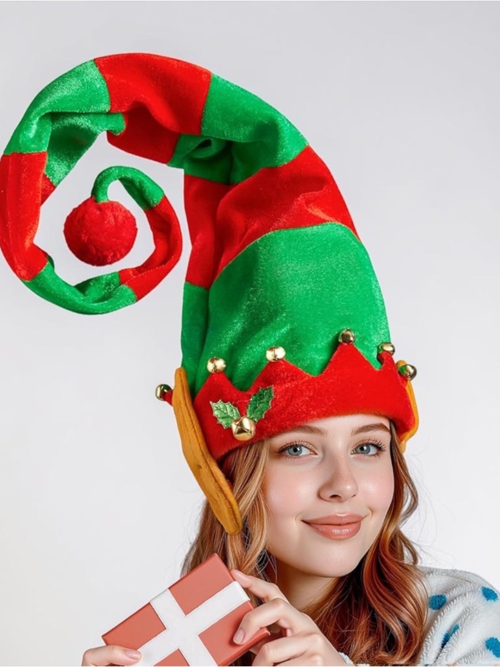 Christmas Elf Hat Adult Red Green Striped Funny Holiday Party Costume NIP